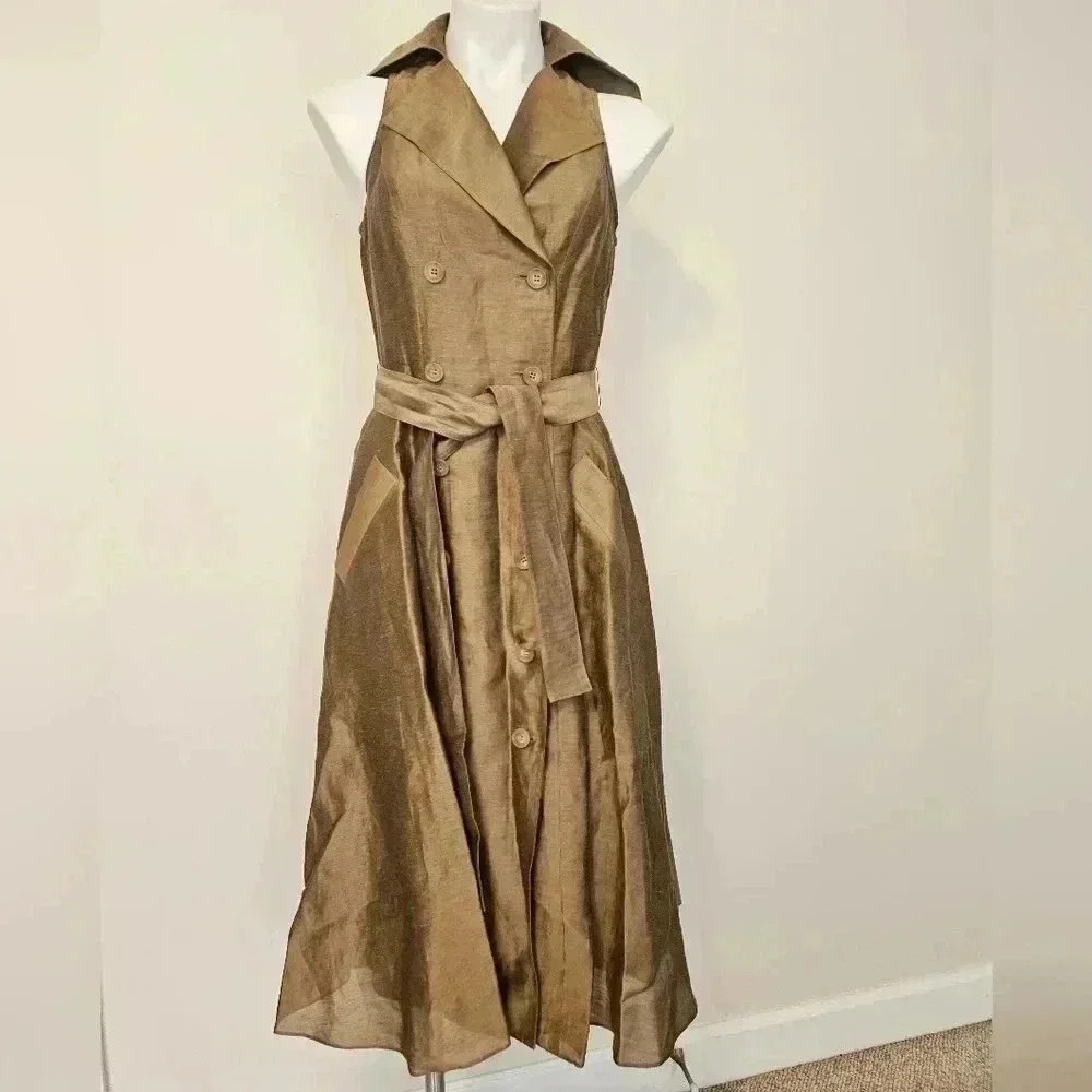 RICKIE FREEMAN Teri Jon Vintage Retro Sleeveless Shirtdress Linen Blend 4